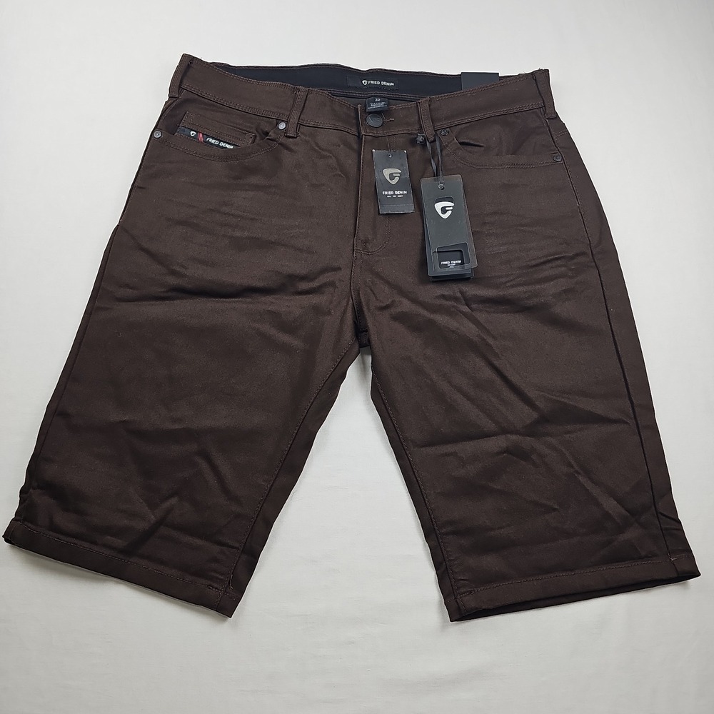 Fried Denim Brown Stretch Shorts Size 32 Y2K Streetwear Skater Detailed Pockets